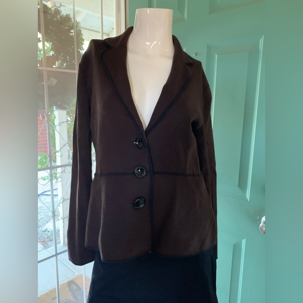 Jones New York Brown Blazer with Black Trim